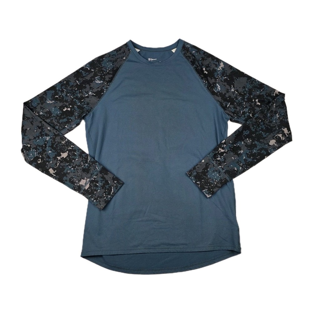 Marmot Shirt Crew Baselayer Mens‎ Medium Blue Geometric Camo Long Sleeve